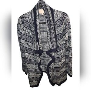 Skies are Blue White‎ Blue Patterned Open Front Cardigan Sweater Small